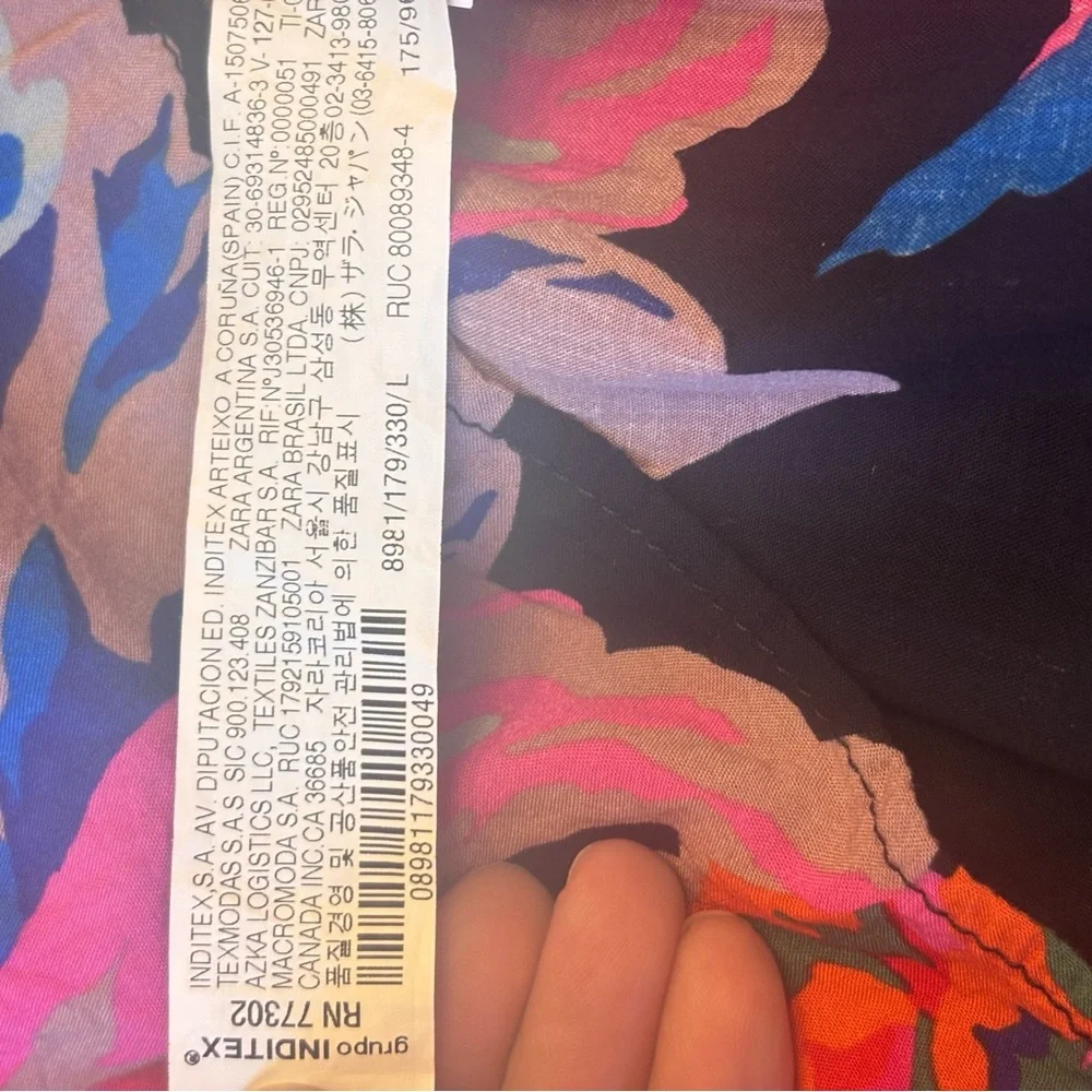 Zara Floral Mini Dress V Neck Tie Back Long Sleeve Size L - Picture 8 of 10